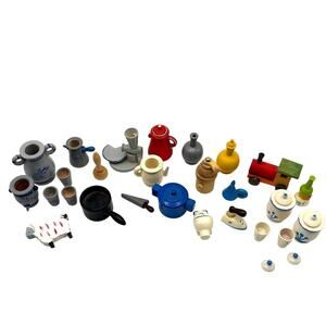 Vintage Assortment of Miniature Wooden Kitchen & Household Items/Tools, Toys